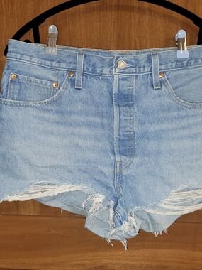 Levi's 501 Light Blue Ripped Denim Shorts